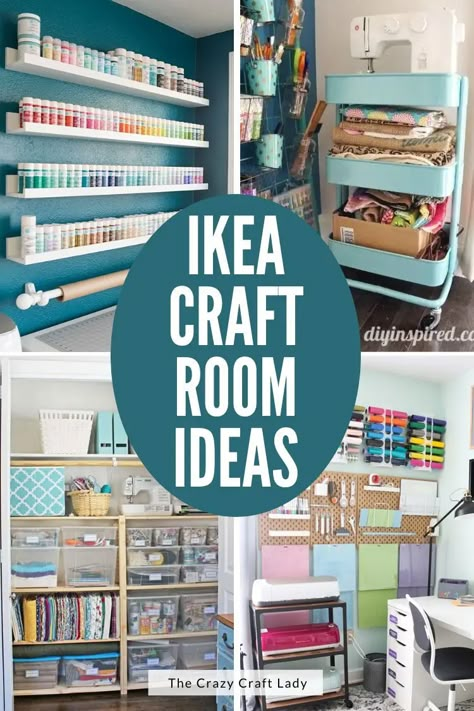 Playroom And Art Room, Hidden Craft Storage Ideas, Ikea Hack Craft Room, Organizing An Art Room, Paper Craft Room Organization, Organize Small Office Space, Tiny Craft Room Ideas Small Spaces, Crafting Areas Small Spaces, Bookshelf Craft Storage