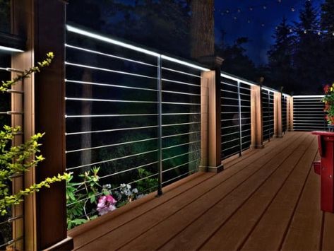 Top 60 Best Backyard Deck Ideas - Wood And Composite Decking Designs Balcony Railing Design Modern, Reling Design, Outdoor Deck Lighting, Deck Railing Design, Modern Outdoor Spaces, Modern Deck, Balcony Grill, Railing Ideas, Modern Balcony