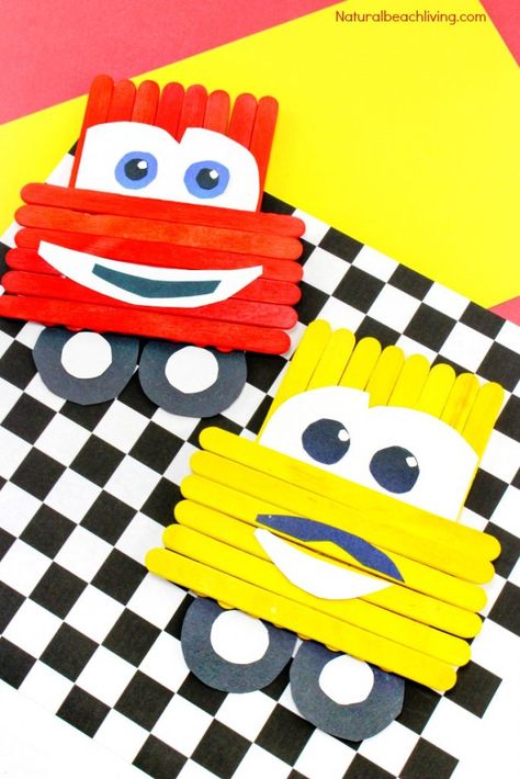 Disney Pixar Cars Popsicle Stick Crafts for kids, Great Craft idea for kids, Lightning McQueen Crafts, Luigi, Cars Party Idea, A Perfect Disney Fan Activity Stick Crafts For Kids, Kids Crafts Toddlers, Disney Crafts For Kids, Popsicle Stick Crafts For Kids, Movie Crafts, Arts And Crafts For Teens, Popsicle Crafts, Crafts For Teens To Make, Cars Party