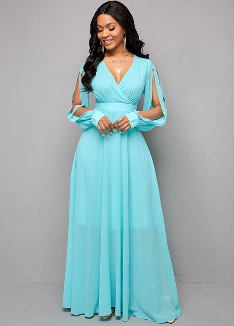 Elegant Spring Dresses, Chifon Dress, V Neck Maxi Dress, Latest Dress For Women, Fashion Dresses Online, Dress With Sleeves, Dress Stores Online, African Design Dresses, Sleeve Maxi Dress