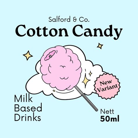 Blue Pink Bright Illustration Cotton Candy Square Label - Templates by Canva Cotton Candy Packaging, Cotton Candy Illustration, Cotton Candy Logo, Bright Illustration, Candy Logo, Candle Printable, Candy Poster, Ice Candy, Candy Packaging