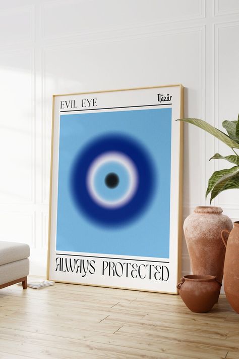 Evil Eye Poster Aesthetic, Evil Eye House Decor, Evil Eye Painting Ideas, Evil Eye Room Decor, Evil Eye Room, Evil Eye Aesthetic, Evil Eye Poster, Evil Eye Painting, Flat Aesthetic