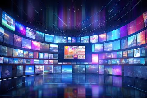 Smart tv digital media wall of screens e... | Premium Photo #Freepik #photo #smart-tv #television #tv #tv-screen Digital Media Wall, Tv Digital, Event Management Company, Tv Screen, Media Wall, Entertainment Video, Organization Planning, Streaming Tv, Tv Entertainment