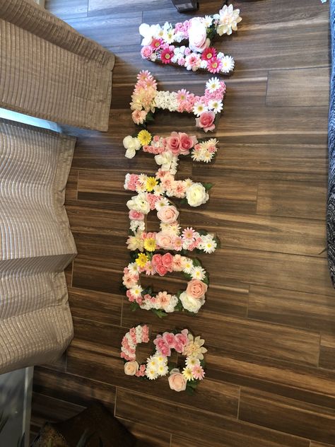 Floral Letters Diy, 99 Cent Store, Cardboard Letters, Instagram Wall, Foam Letters, Baby Letters, Flower Alphabet, Nursery Room Inspiration, Baby Shower Flowers