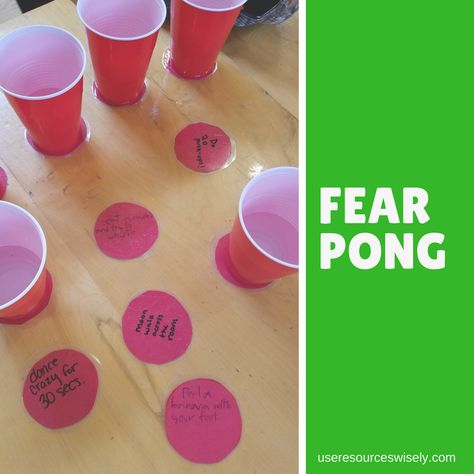 Fear Pong: A fun, kid friendly party game Fast Party Games, Fear Factor Games For Kids, Glow Party Games, Fear Factor Games, Fear Game, Halloween Drinking Games, Fear Factor Party, Kid Friendly Party, Fear Factor