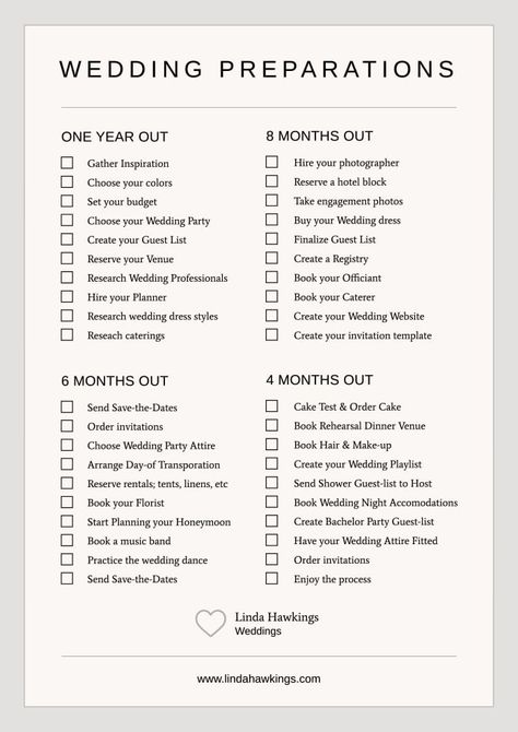 Minimalist Linda Hawkins Wedding Planner Checklist Wedding Planner Checklist Free, Small Wedding Planner, Wedding Preparation Checklist, Wedding Checklist Timeline, Free Wedding Planner Printables, Wedding Planner Checklist, Free Wedding Planner, Wedding Organizer Planner, Wedding Notebook