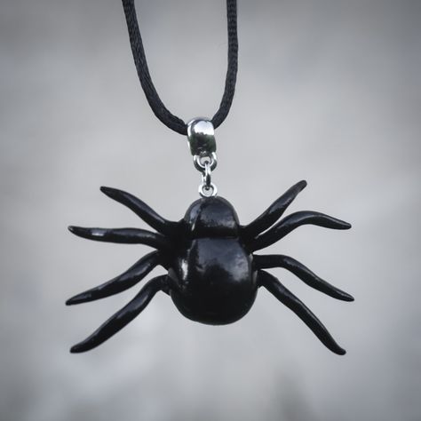 Polymer clay spider necklaces 🕷 On sale until October 31st! #spider#necklace#halloween#spidernecklace#gothic#goth#gothjewelry#gothnecklace#halloweennecklace#realisticspider#polymerclay#handmade#etsy#darkaltars Polymer Clay Spider, Spider Necklace, Necklace Polymer Clay, Jewelry Halloween, Alternative Jewelry, Clay Necklace, Halloween Jewelry, Halloween Gift, Slovenia