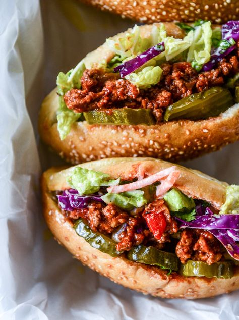 smoky sloppy joes with green chiles and greek yogurt slaw I howsweeteats.com Greek Yogurt Slaw, Green Chiles, Sloppy Joe, Sloppy Joes, Green Chile, Wrap Sandwiches, How Sweet Eats, Other Recipes, Greek Yogurt