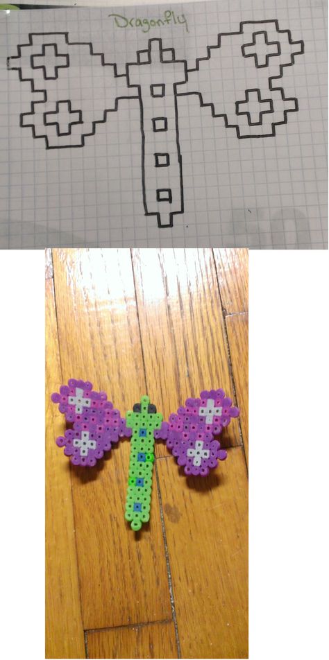 Created my own pattern for a dragonfly :) Perler Bead Dragonfly, Bead Dragonfly, Beaded Dragonfly, Perler Beads Ideas, Beads Ideas, Pixel Pattern, Bead Loom Patterns, Perler Bead Art, Perler Patterns