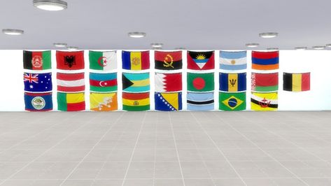 Flags of the World - Sims CC Pack | Patreon Sims 4 Flag Cc, Sims Cc Pack, Olympics Decorations, Caribbean Flags, Brazilian Flag, Japan Flag, Saint Kitts And Nevis, British Flag, Sims House