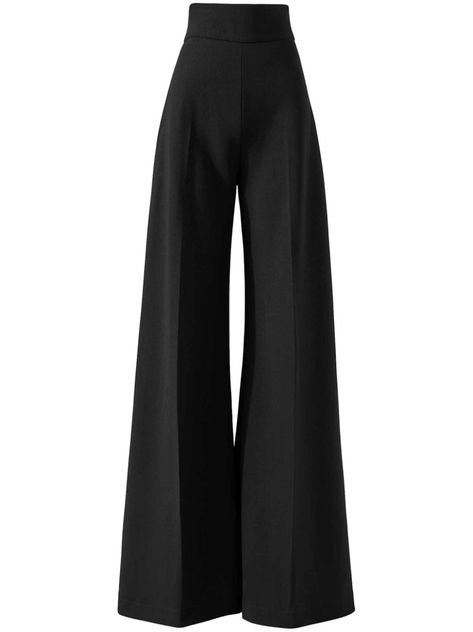 black virgin wool high-rise elasticated waistband pressed crease wide leg long length Shiv Roy, Closet Styling, Prom Suit, Black Wide Leg Trousers, Versace Outfit, Yoko London, Wardrobe Edit, Clothing Pieces, Black Trousers