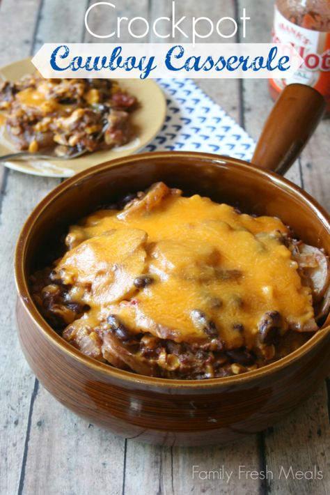 Our new family favorite! Cheesy Crockpot Cowboy Casserole Crockpot Cowboy Casserole, Cowboy Casserole Recipe, Cowboy Casserole, Crock Pot Food, Gourmet Sandwiches, Family Fresh Meals, Crockpot Dishes, Crock Pot Slow Cooker, Think Food