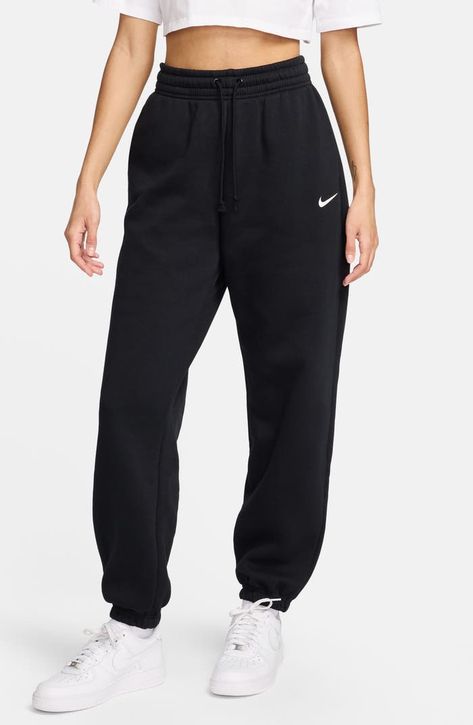 Nike Phoenix Oversize Fleece Sweatpants | Nordstrom Black Nike Joggers Woman, Nike Womens Joggers, Black Joggers Women, Nike Phoenix Fleece, Black Nike Sweatpants, Nike Sportswear Phoenix Fleece, Oversized Joggers, Workout Sweatpants, Sweatpants Nike