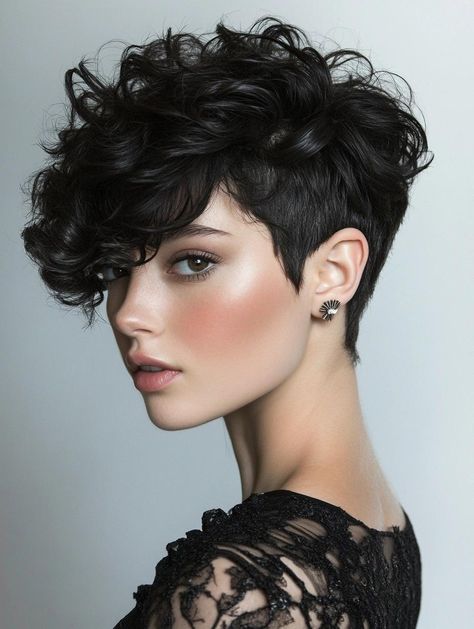 Bold and Beautiful: Short Curly Asymmetrical Hairstyle Inspiration Undercut Curly Hair Woman, Short Haircut Curly Hair, Short Curly Hairstyle Women, Curly Asymmetrical, Asymetrical Haircut, Short Haircuts Black Hair, Fat Nuggets, Undercut Curly Hair, Short Curly Cuts