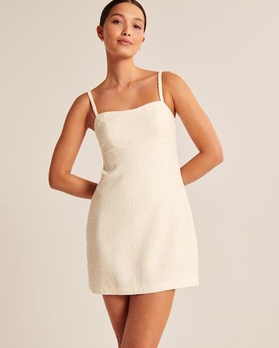 Women's Dresses & Jumpsuits | Abercrombie & Fitch White Tweed Dress, 2023 Clothes, Abercrombie Dress, Tweed Mini Dress, Sage Green Dress, Skort Dress, Ruffle Wrap Dress, White Tweed, American Clothing