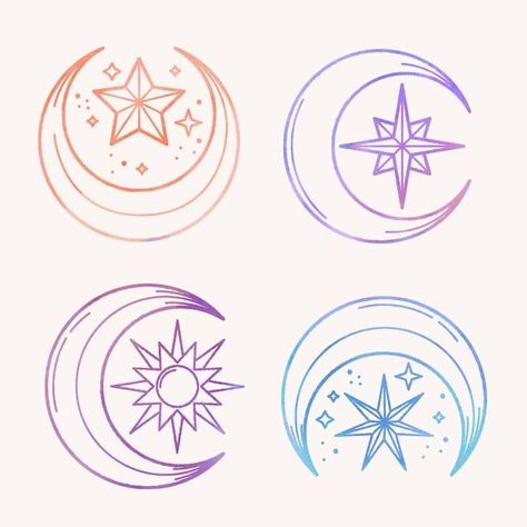 Illustrator Logo Ideas, Magic Aesthetic Drawing, Moon And Stars Drawing, Fantasy Doodles, Moon Symbolism, Stars Drawing, Magic Illustration, Moon Symbol, Star Symbol