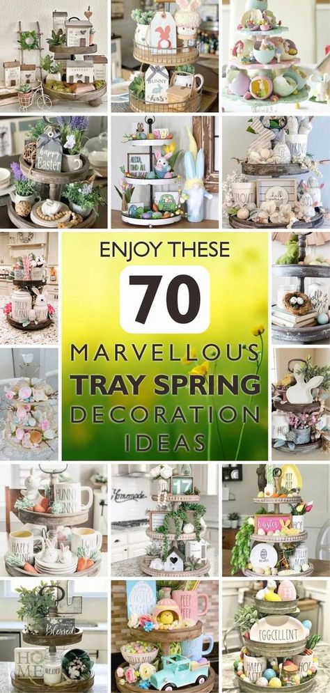 3 Tier Tray Decor Ideas, Spring Decoration Ideas, Tired Trays, Tiered Tray Stand, Basket Centerpieces, Easter Arrangement, Spring Coffee, Tiered Tray Diy, Spring Decoration