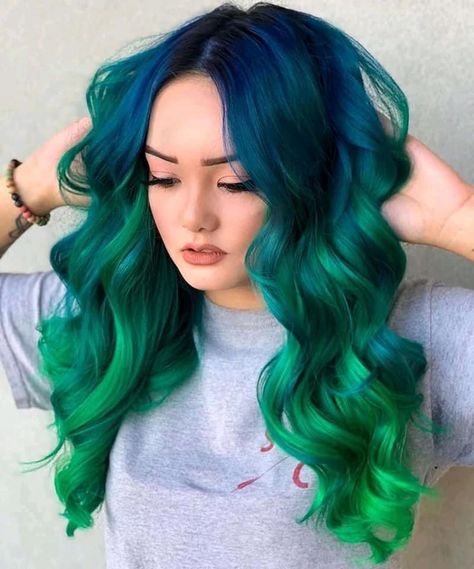 Christmas Hair Dye, Green Hair Ombre, Purple And Green Hair, Color Melting Hair, Neon Green Hair, Lavender Hair Colors, Yellow Hair Color, Blue Ombre Hair, Hair Color Underneath