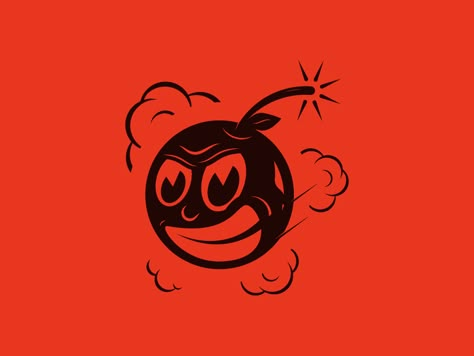 Cherry Bomb Drawing Aesthetic, Cherry Logo Design Ideas, Bomb Illustration, Cherry Vintage Illustration, Bomb Image, Cherry Graphic, Identity Design Logo, Cherry Bomb, Cartoon Crossovers