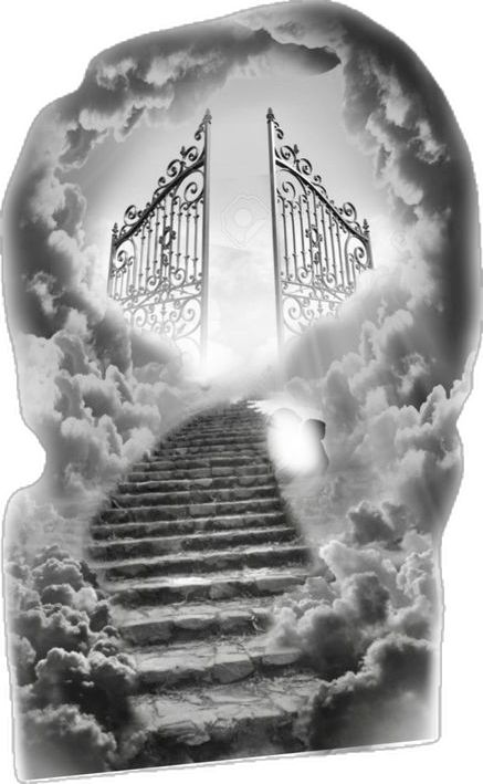 Heavens Gates Tattoo Design, Staircase Tattoo, Stairs To Heaven Tattoo, Gates Of Heaven Tattoo, Tattoos Half Sleeve, Jesus Tattoo Sleeve, Stairway To Heaven Tattoo, Christus Tattoo, Cloud Tattoo Sleeve