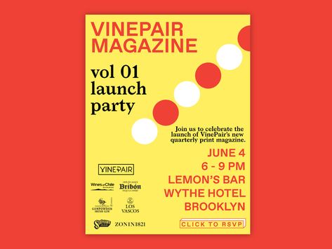 VinePair Magazine Launch Party Invitation by Danielle Grinberg Launch Party Poster Design, Launch Invite Design, Launch Party Invitation, Party Invite Design, Lemon Bars, Launch Event, Party Poster, Launch Party, Print Magazine