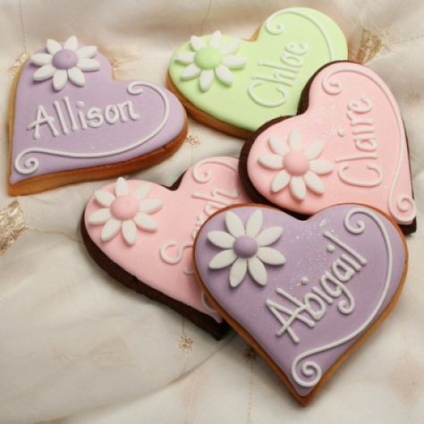 Heart With Flowers, Monogram Cookies, Cookie Wedding Favors, Wedding Cookie, Iced Biscuits, Heart Cookie, Personalized Cookies, Cookie Favors, Valentines Day Cookies