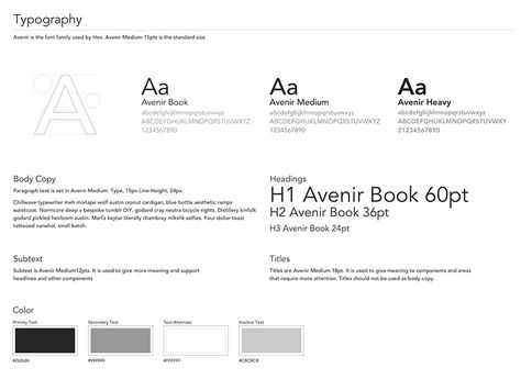 Typography Style guide Avenir Brand Guide Typography, Style Guide Typography, Typography Style Guide, Brand Typography Guidelines, Brand Guidelines Typography, Typography Brand Guidelines, Avenir Typography, Typography Presentation, Typography Moodboard