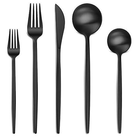 Just 15 Amazon Home Finds You Need Right Now Black Silverware, Black Cutlery, Black Flatware, Silverware Tray, Wine Glass Rack, Stainless Steel Flatware, Serving Utensils, Serving Set, Serving Spoons