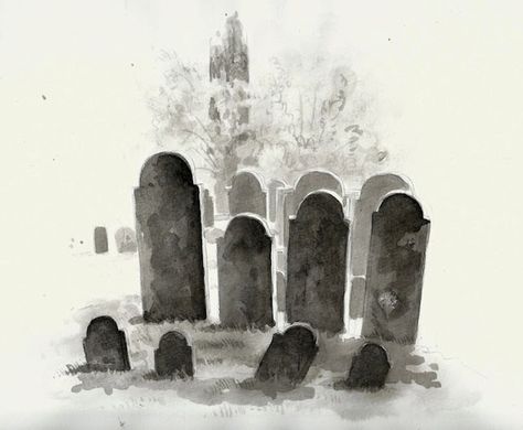 Cemetery Shortcut Graveyard Watercolor Painting, Cemetery Watercolor, Cemetery Art Drawing, Cemetery Drawing, Cemetery Illustration, Graveyard Painting, Graveyard Tattoo, Facebook Cover Images, Surreal Artwork