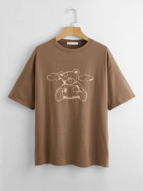 Graphic Sweaters Aesthetic, Dark Brown Graphic Tee, Women’s T Shirt, Free Size Tops, Cute Pajama Shirts, Graphic Tees Oversized, Cute T Shirts Graphic Tees, Cartoon Graphic Tees, Brown Graphic Tee