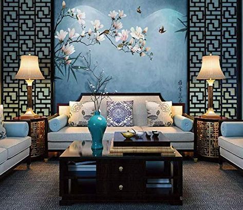 Amazon.com: Murwall Floral Wallpaper Vintage Flower Wall Mural Magnolia Blossom Wall Art Asiatic Home Decor Living Room Bedroom: Handmade Floral Art Wallpaper, Asian Decor Living Room, Asian Bedroom Decor, Asian Bedroom, Chinese Style Interior, Asian Inspired Decor, Asian Interior Design, Chinese Interior, Asian Interior