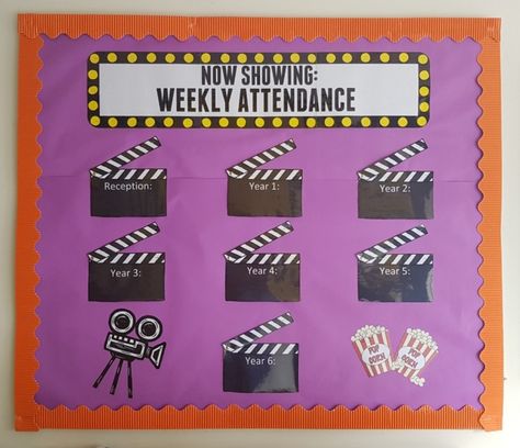 Attendance Display - Film Theme Attendance Display School, Attendance Display Boards, Perfect Attendance Bulletin Board, Attendance Bulletin Board Ideas, Attendance Bulletin Board, Attendance Display, Attendance Board Ideas, Attendance Matters, Attendance Ideas