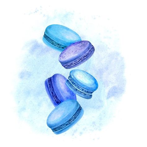 Berry flavored macaroons levitation on watercolor color background. Blue macaron in motion falling or flying. Sweet dessert. royalty free stock phot Blue Macaroons, Blue Macaron, Dessert Illustration, Background Blue, Color Background, Sweet Desserts, Macaroons, Macarons, Stock Illustration