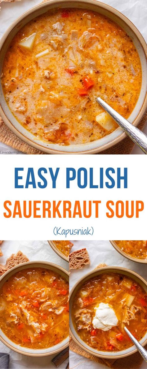 Polish Sauerkraut, Tender Pork Ribs, Sauerkraut Soup, Pork Soup, Sauerkraut Recipes, Fall Soup Recipes, Sausage Soup, Savory Soups, Soup And Stew