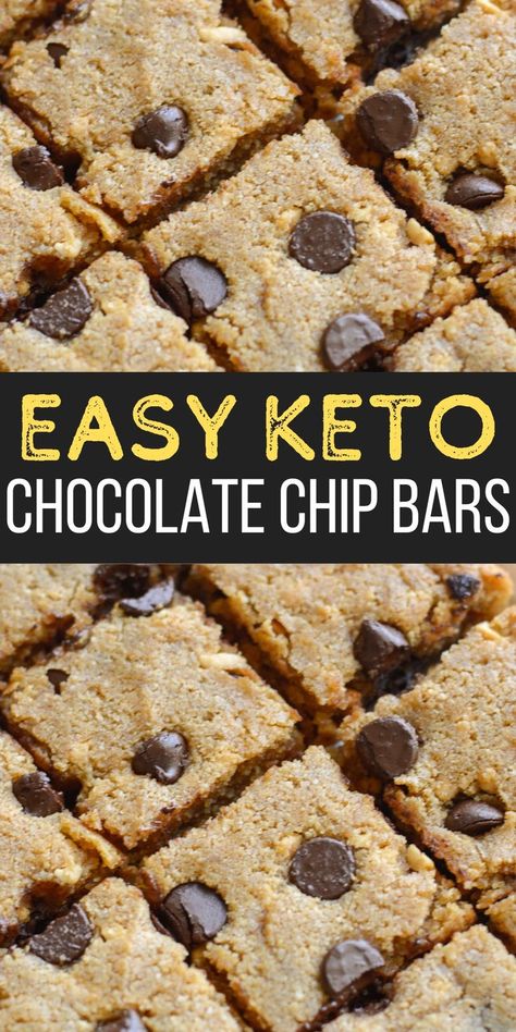 These grain-free Chocolate Chip Bars are an easy keto-friendly treat for about 5 net carbs each! Low Carb Chocolate Chip Cookie Bars, Keto Chocolate Chip Bars, Keto Cookie Bars Recipes, Keto Chocolate Chip Cookie Bars, Keto Brookie, Keto Bars Recipe, Keto Cookie Bars, Keri Recipes, Carbquik Recipes