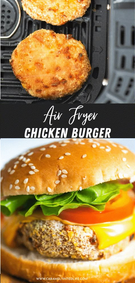 Burger In Air Fryer, Air Fryer Chicken Burgers, Honey Mustard Coleslaw, Mustard Coleslaw, Chicken Patty Recipes, Turkey Ground, Chicken Hamburger, Ground Chicken Burgers, Chicken Patty