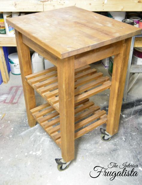 The Interior Frugalista - DIY ideas and tutorials on a budget Ikea Butcher Block Island, Ikea Kitchen Trolley, Kitchen Cart Makeover, Butcher Block Cart, Ikea Butcher Block, White Kitchen Cart, Ikea Cart, Ikea Bekvam, Kitchen Island Makeover