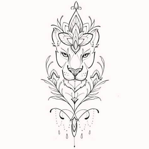 Mandala Lion Tattoo, Tattoo Frau, Lioness Tattoo Design, Female Lion Tattoo, Small Lion Tattoo, Animal Tattoos For Women, Geometric Lion Tattoo, Lion Mandala, Lioness Tattoo