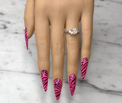 hot pink nails, pink nails, nails, pink nail designs, hot pink aesthetic, hot pink nail, nail designs, nail art Hot Pink Holiday Nails, Pink Zebra Nails, Houndstooth Nails, Hot Pink Zebra Print, Classic Nail Art, Pink French Manicure, Zebra Print Nails, Matte Pink Nails, Pink Zebra Print