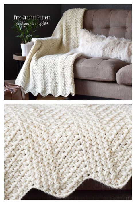 Ripple Moss Stitch Blanket Free Crochet Pattern Yarn Bee Crochet Patterns Blanket, Thick Wool Crochet Patterns, Crochet Pattern For Throw Blanket, Crochet Cream Blanket, Crochet Super Chunky Blanket, Cream Colored Crochet Blanket, Chunky Crochet Blankets Free Patterns, Free Crochet Patterns Using Super Bulky Yarn, 6 Weight Yarn Crochet Blanket Patterns