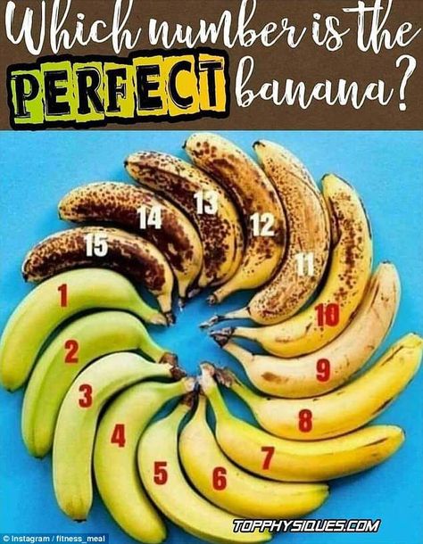 Instagram users were asked to pick their favourite banana from the bunch, with '1' being the most under-ripe (left centre) to 15 being the most brown and over-ripe (just above) Banana Ripeness Chart, Clostridium Perfringens, 4h Projects, Banana Benefits, Fruit Fresh, Yellow Banana, Green Banana, Banana Peel, Did You Eat