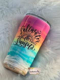 Sunset Beach Tumbler, Sunset Tumbler, Resting Beach Face, Summer Tumbler, Glitter Tumbler Cups, Cup Crafts, Custom Tumbler Cups, Tumbler Cups Diy, Diy Cups