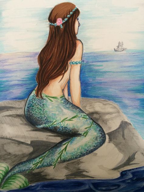 Mermaid Paintings Acrylic, Mermaid On A Rock, Mermaid On Rock, Rock Drawing, Mermaid Sitting, Mystical Mermaid, Canvas Party, Drawing Pics, Mermaid Artwork