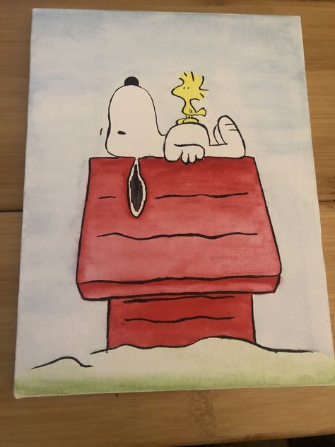 Snoopy Painting Ideas, Painting Ideas With Watercolor, Snoopy Canvas Painting, Snoopy Paintings On Canvas, Snoopy Watercolor, Things To Paint Watercolor, Watercolor Inspo Easy, Snoopy Sketch, Cute Watercolor Paintings