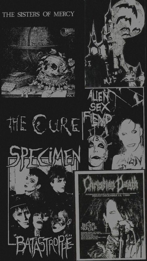 goth
alt
the cure
bauhaus
gothic
dark
black
alternative
emo 
punk
alien sex field
christian death
vampire
specimen Goth Rock Music, Gothic Music Aesthetic, Post Punk Music, Sisters Of Mercy Wallpaper, Trad Goth Wallpaper, Sisters Of Mercy Poster, Punk Backgrounds, Wallpaper Punk, Punk Aesthetic Wallpaper