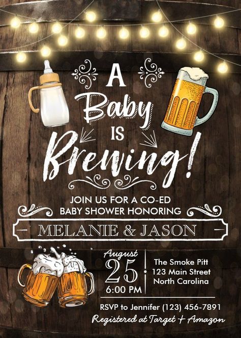 Guys Baby Shower Ideas, Beer Shower Ideas, Men’s Baby Shower Ideas, Brewing Baby Shower Ideas, Male Baby Shower Ideas, Baby Is Brewing Baby Shower Ideas, Combined Baby Shower Ideas, Baby And Brews Shower Ideas, Dad Baby Shower Ideas