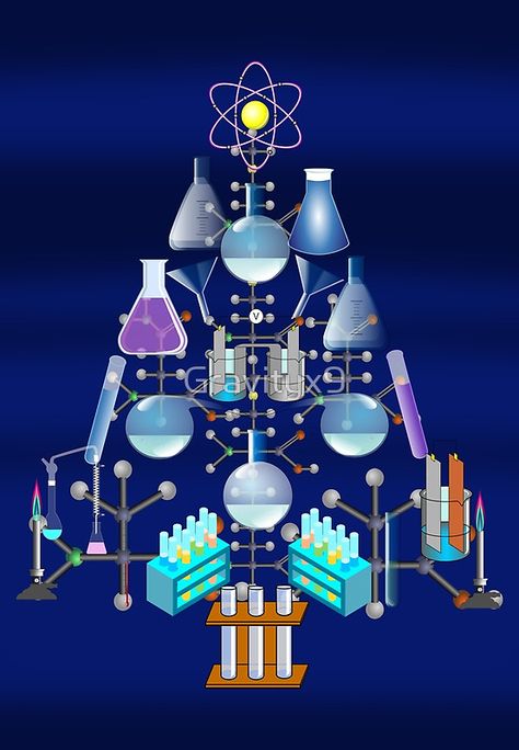 Oh Chemistry, Oh Chemist Tree by #Gravityx9 Designs - Christmas tree shape using chemistry vials, icons, and science designs…Christmas fun for science class! Scientific / Laboratory Fun! A Chemist’s Christmas Tree dream, filled with lots of laboratory goodies! Science tubes, beakers, science vials, symbols and more! Science Christmas Decorations, Christmas Chemistry, Themed Christmas Decorations, Science Christmas, Christmas Card Gift, Card Gift Ideas, Christmas Science, Christmas Tree Shape, Chemistry Humor