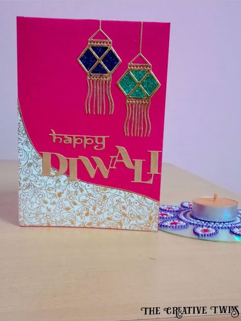 The creative twins : Diwali Greeting Card- Packing Tape Technique Ranganjali Diwali Dies #ranganjali Diwali Scrapbook Ideas, Diwali Card Making Competition, Diwali Card Ideas Handmade, Diwali Greeting Cards Handmade For Kids, Diwali Cards Handmade Creative, Diwali Greeting Cards Design, Diwali Card Ideas, Diy Diwali Cards, Diwali Greetings Cards