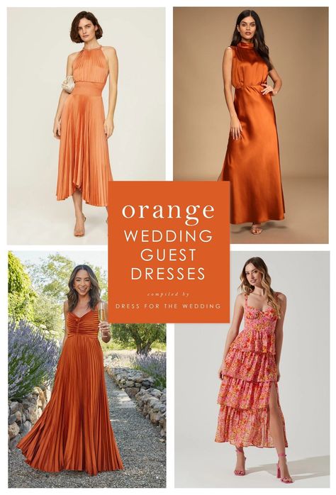 Wedding guest dresses in the season's must have burnt orange, rust, and bright coral and tangerine tones. From bright citrus color dresses to muted harvest colors for fall, these are sure to make you the best dressed guest #dressforthewedding #guestdresses #weddingguestdress #falldresses #semiformal Coral Dress Outfit Wedding Guest, Coral Dress Outfit, Coral Dress Wedding, Dress For The Wedding, Evening Wedding Guest Dresses, Summer Wedding Attire, Daytime Wedding, Spring Wedding Guest, Spring Wedding Guest Dress