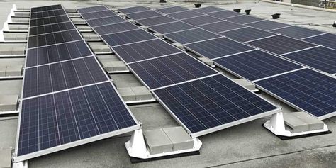 Flat Roof Solar Panels, Solar Panel Roof Design Architecture, Solar Panels On Flat Roof, Rooftop Solar Panels, Solar Panel Roof Design, Solar Panels On Roof, Flat Roof Design, Solar Tree, Pvc Roofing